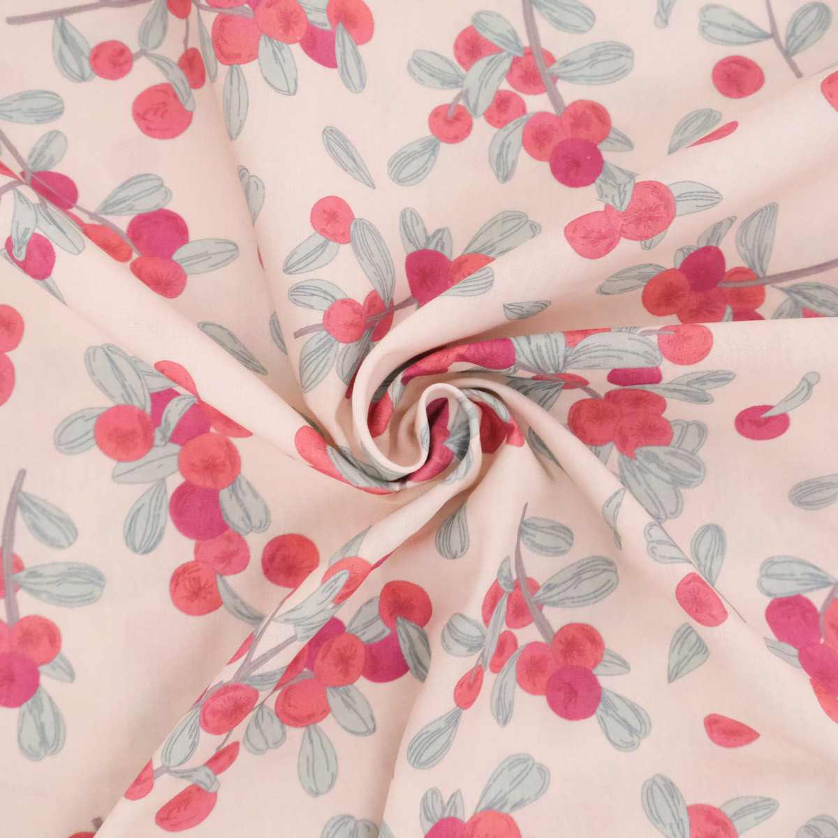 Popelín de algodón estampado con flores rojas sobre fondo rosa - Maison Klem
